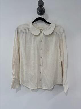 Umber & Ochre ButtonDown Peter Pan Collar Hand Woven Cotton Long Sleeve Blouse S